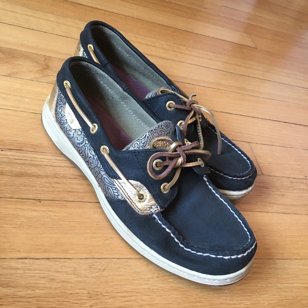 Navy/gold Paisley Sperry Topsiders
